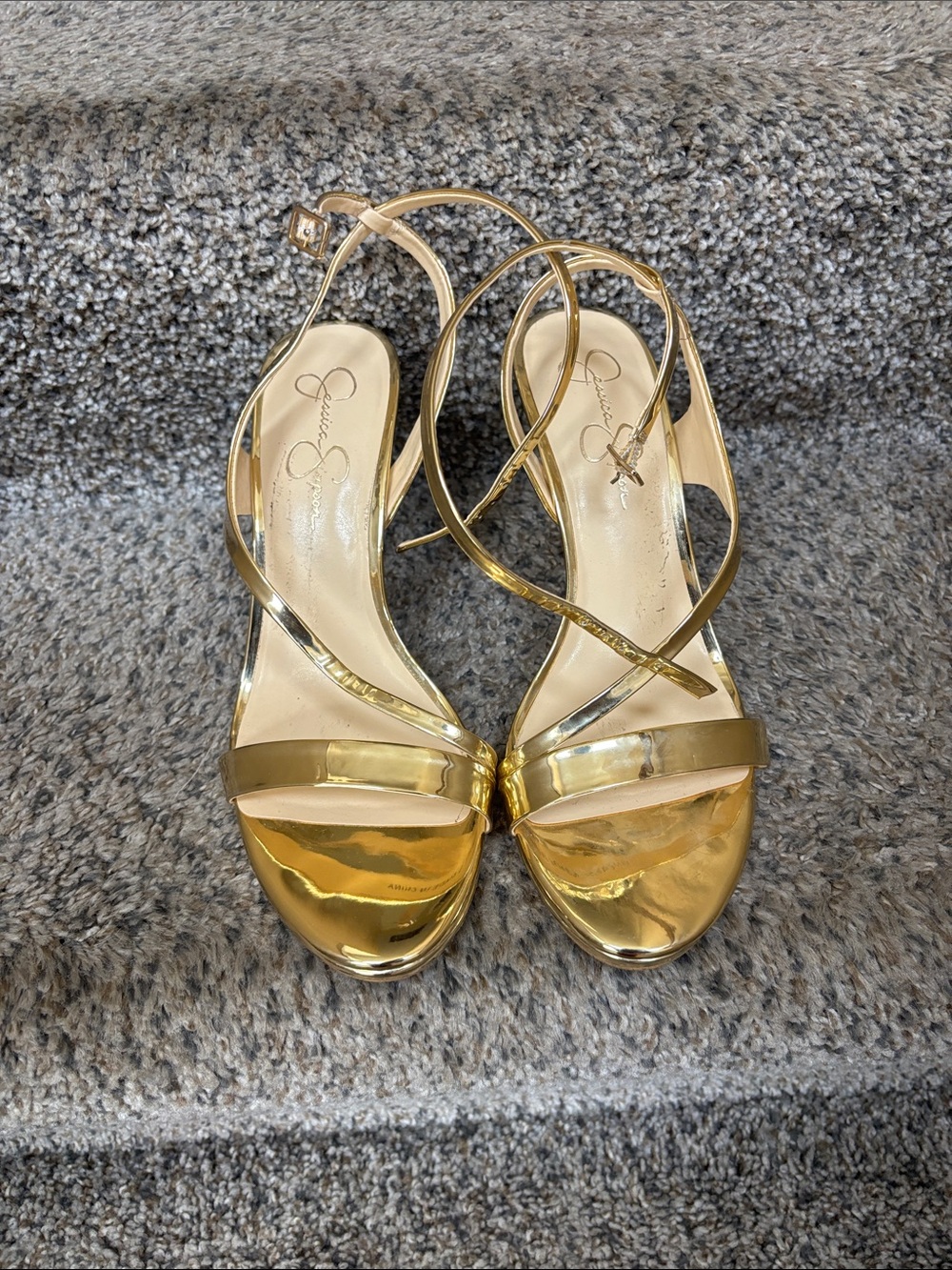 Jessica Simpson Metallic Gold Crisscross High Heel Sandals